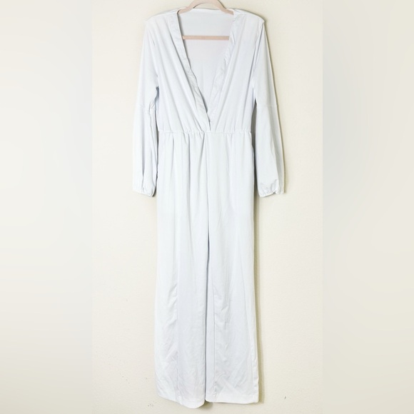 White Wide Leg Jumpsuit with Elastic Sleeve and with optional belt size XL - Picture 1 of 15